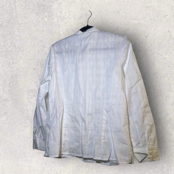 Vintage Lady Van Heusen Size L White Collarless Invisible Button Up Shirt - Picture 3 of 7